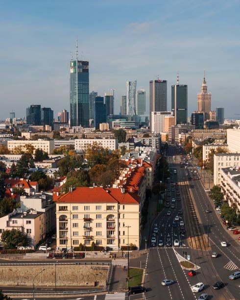 Warsaw - view of the center from Pole Mokotowskie stock photo
