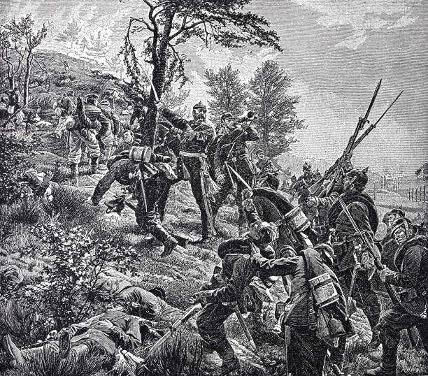 ilustraciones, imágenes clip art, dibujos animados e iconos de stock de ataque al spicherer berg el 6 de agosto de 1870, guerra franco-prusiana - franco prussian war
