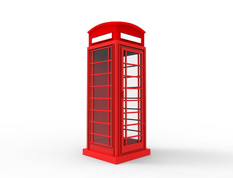 3D rendering of a red classic telephonebooth in white background