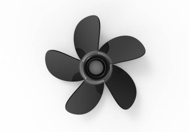 3D rendering 3D illustration of a black water propeller. 3D rendering 3D illustration of a black water propeller isolated on white background propeller stock pictures, royalty-free photos & images