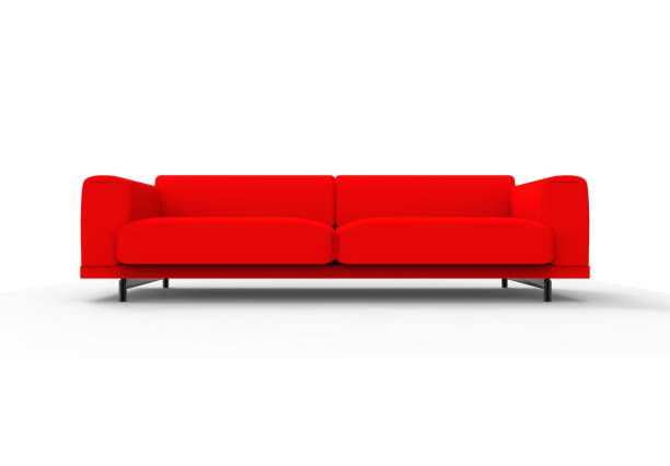 istock 3D illustration rendering front view of a red couch sofa. 1365418044