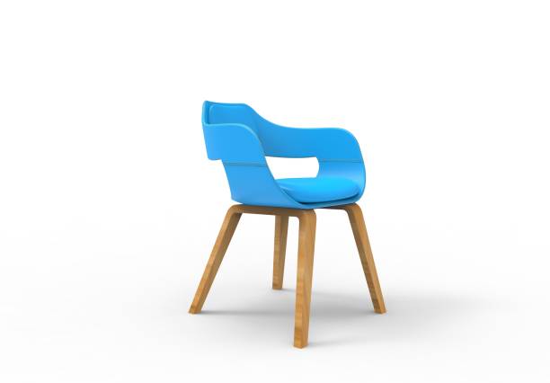 istock 3D illustration rendering of a light blue round leather design chair. 1365418067