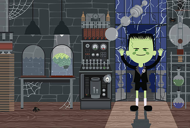 illustrations, cliparts, dessins animés et icônes de monster-boy en laboratoire - young animal characters clothing coat