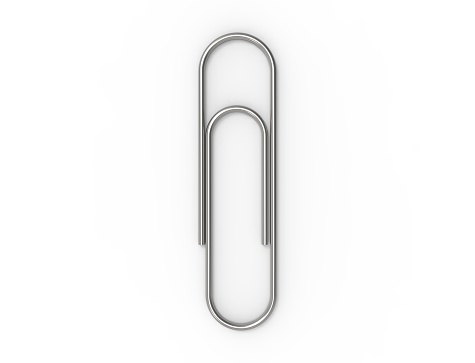 3D rendering illustration of a metal paperclip isolated in white studio background