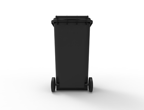 3D rendering of a consumer trash waste bin container isolated in white studio background stimulating recycling