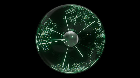 3d render Energy pulsing neon green ball on black background in 4k