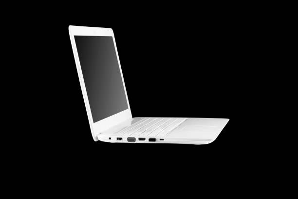 istock notebook, laptop with a white body blank screen, isolated from the background 1365421766