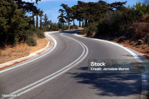 Switchback Asphalt Road Between Trees Stock Photo - Download Image Now - Asphalt, Beauty, Color Image