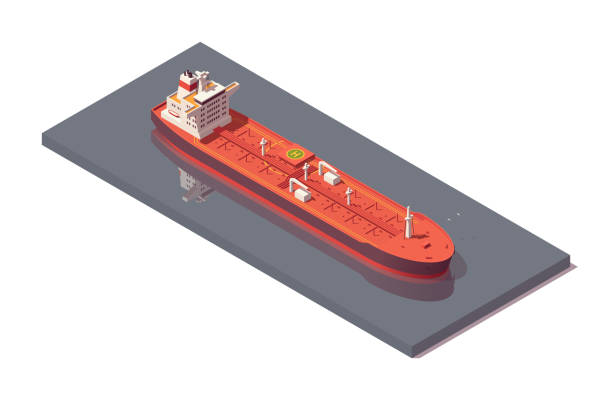 изометрическое судно-перевозчик нефти. низкополигональное танкерное судно. векторный иллюстратор - petrolium tanker stock illustrations