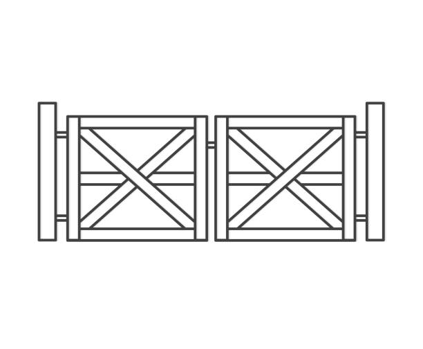 drewniana brama folwarczna - farm gate stock illustrations