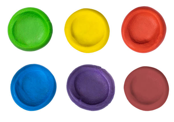 istock Set of plasticine miniature cups, different colors, top view. 1365425203