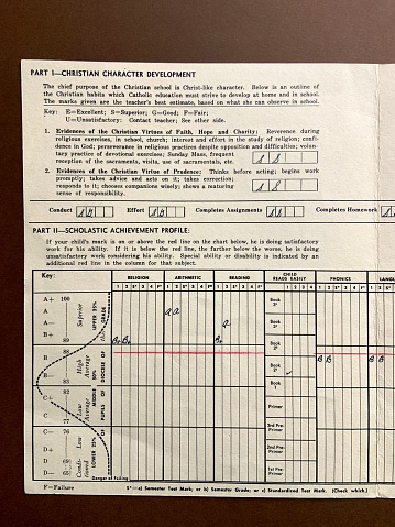 Boleta de calificaciones de la Escuela Primaria Católica 1959 photo