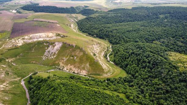 Aerial drone view of a valley in Moldova