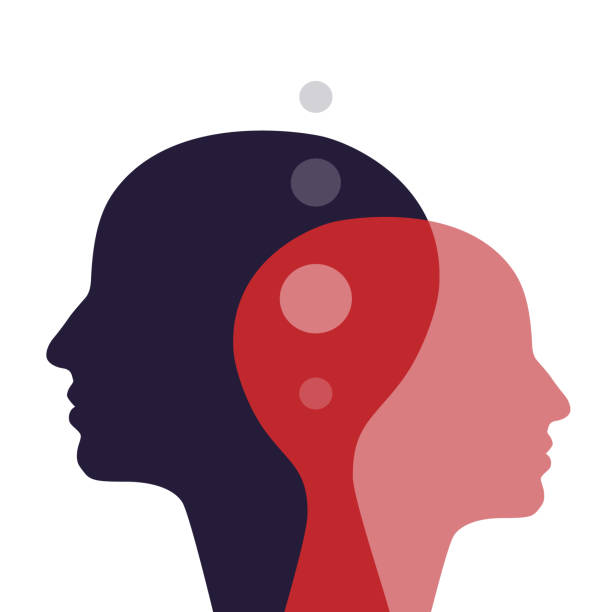 Two heads joined together. Concept of mutual thoughts, strong connection. Two heads joined together. Concept of mutual thoughts, strong connection. co dependent relationship stock illustrations