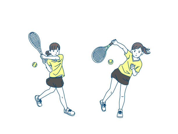 테니스 클럽 소녀의 클립 아트 - tennis child white background sport stock illustrations