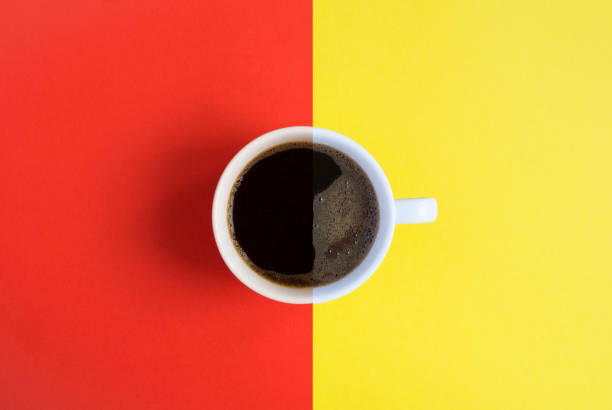 istock Collage of coffee cup on the colored background. Top view. Copy space. 1365432050