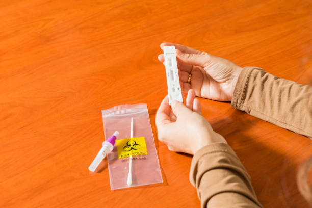 istock Cassette of Covid19 antigen test samples with negative result. 1365433476