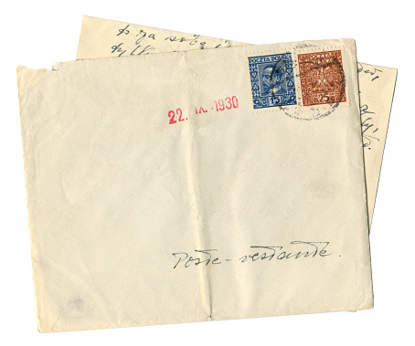 An envelope and letter sent from Poland in October, 1930. The postage stamps show Henryk Sienkiewicz, (journalist, novelist and Nobel Prize laureate,1846-1916) and the coat of arms of Poland. (Name and address removed.)