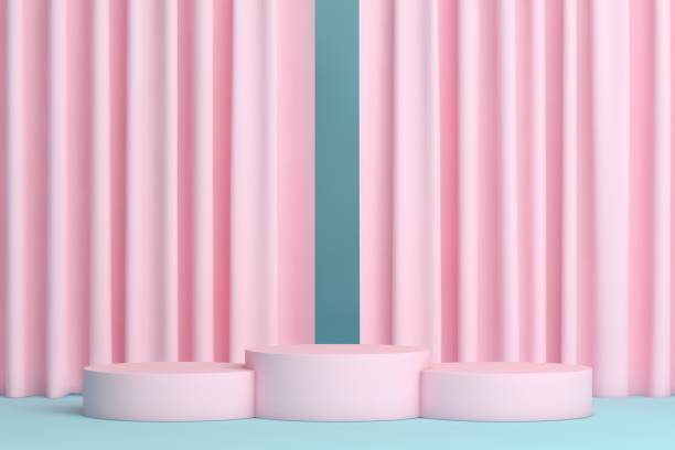 istock Pink and blue blank scene, empty product stand, empty stage for product presentation 1365435122