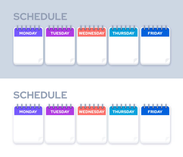 Weekly Planner Work Week Schedule Weekly Five day work week planning calendar schedule. week stock illustrations