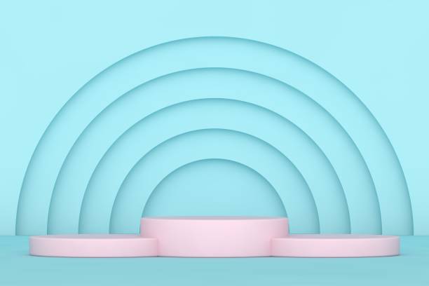 istock Pink and blue blank scene, empty product stand, empty stage for product presentation 1365435432