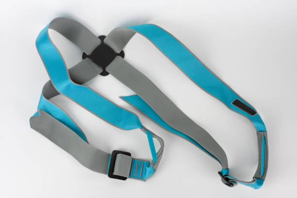 istock New blue chest climbing harness for via ferrata on white background 1365435608