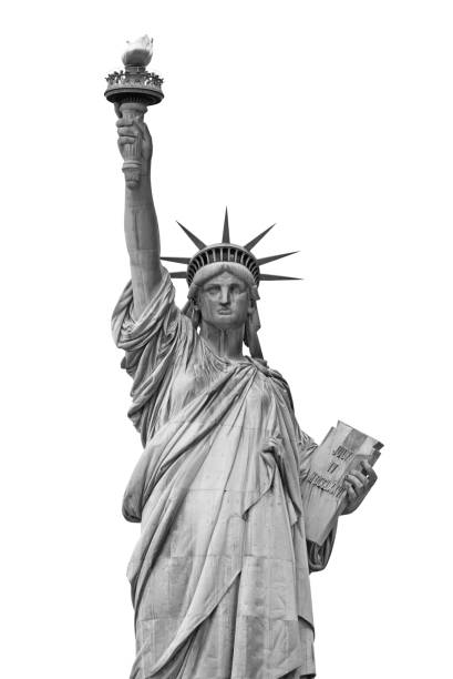 statue de la liberté à new york isolée sur fond blanc - statue of liberty liberty statue flaming torch photos et images de collection