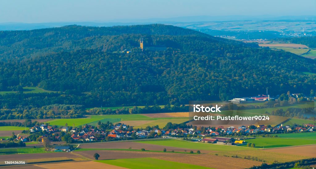 View to Monastery Banz in Germany Hiking in Bavaria Agricultural Field Stock Photo