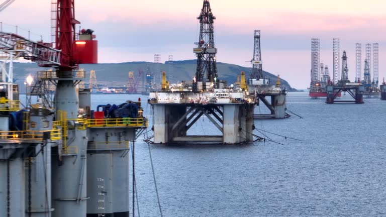 Close Up Aerial View of an Oil and Gas Drilling Rig