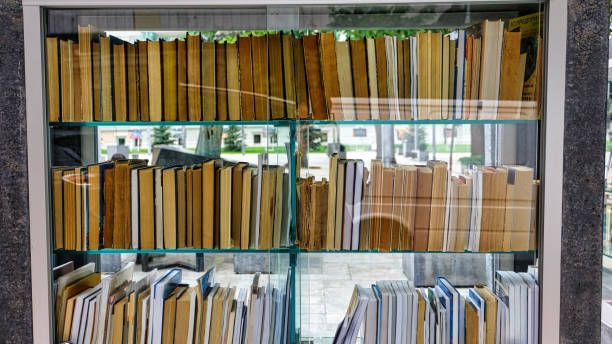 istock Shelves in a park with books for sharing 1365439066