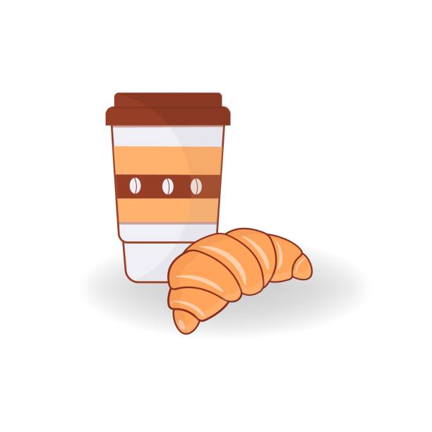 ilustrações de stock, clip art, desenhos animados e ícones de coffee and croissant. vector color web icon, flat style. creative illustration design - brown bread illustrations