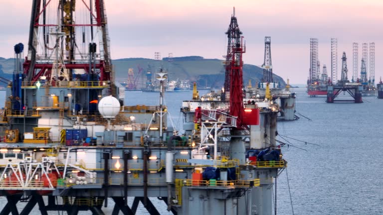 Close Up Aerial View of an Oil and Gas Drilling Rig