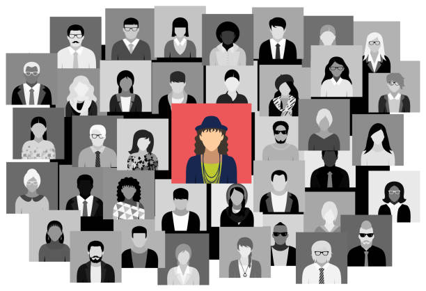 Vector illustration of an abstract scheme, which contains people icons. Social network scheme, which contains flat square people icons. changing focus stock illustrations