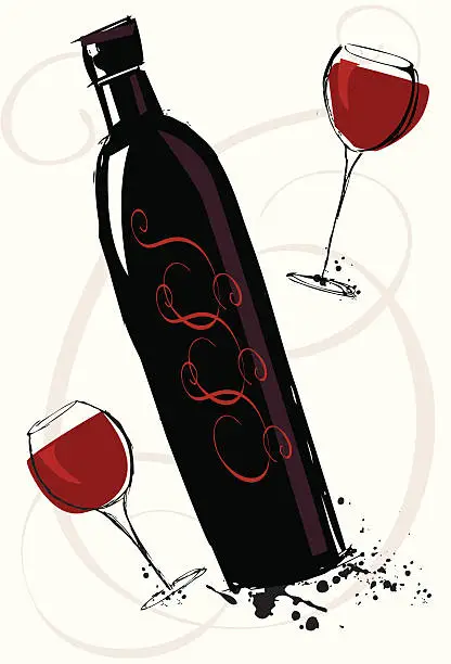 Vector illustration of Black wine bottle