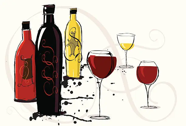 Vector illustration of Mixed wines