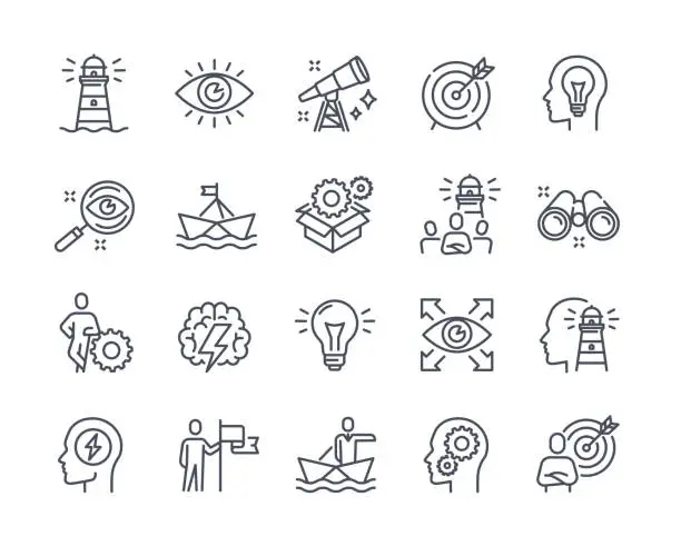 Vector illustration of Vision and innovation business icon set