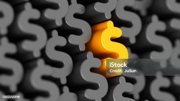 Stand Out From The Crowd Yellow Unique Dollar Sign Profit And Money Financial And Business 3d Illustration Stock Photo - Download Image Now