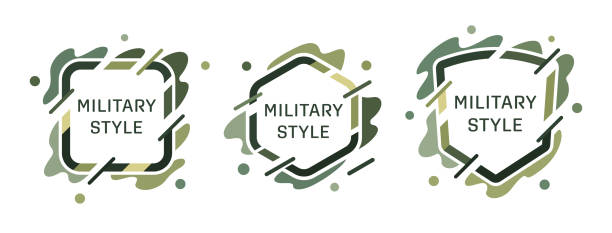 Frames for text in military style. Template for logo design, business cards, invitations, gift cards, flyers and brochures. Vector illustration Frames for text in military style. Set of graphic elements in military style. Template for logo design, business cards, invitations, gift cards, flyers and brochures. Vector illustration military borders stock illustrations
