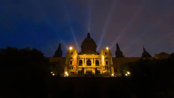 The Palau Nacional in Barcelona at night, nightlights, Spain