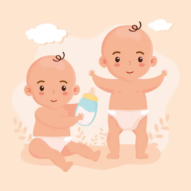 Vector illustration of little tow babies