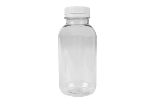 istock Empty transparent plastic bottle with lid for dairy products and juices isolated on white background. Packaging products. Plastic bottle isolated with clipping path 1365447584