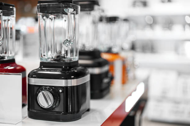 Choice of blenders in an electronics store. stock photo