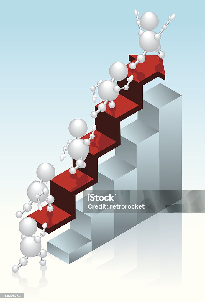 Isobot bar graph up Isometric robots (Isobots) racing up steps to the top of a bar graph. Achievement stock vector