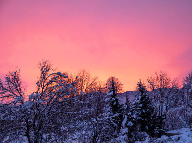 istock Natural Sunrise Over a Town. Bright Dramatic Sky And Forest. Countryside Landscape Under Scenic Colorful Sky. Stock Photo. 1365452111