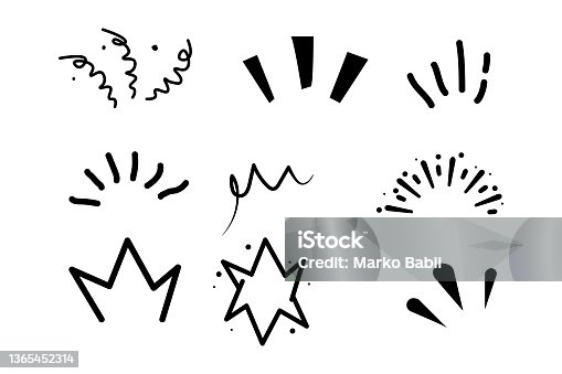 istock Hand draw doodle, lines showing concentrated lines, awareness, sun rays, surprises. Vector illustration 1365452314