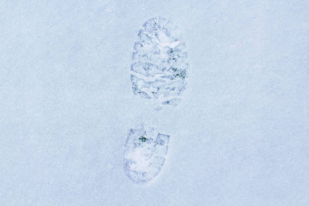 istock Footprint from a boot in the snow. Close-up. Top view. Background. Texture. 1365453797