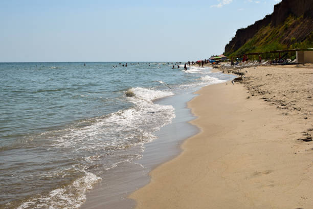 istock Sea waves roll on the sandy daytime beach 1365455043
