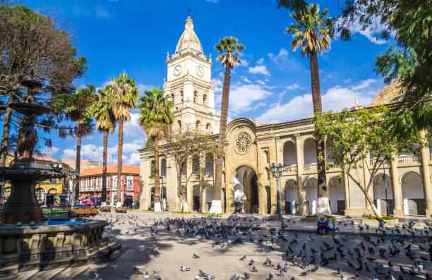 September 14 Square and Metropolitan Cathedral, Cochabamba Bolivia stock photo