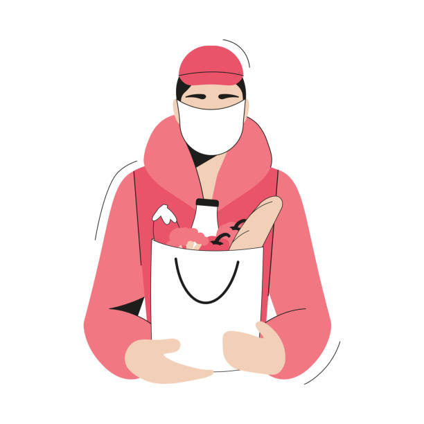 istock Fresh food delivery. Courier holding food. 1365456629