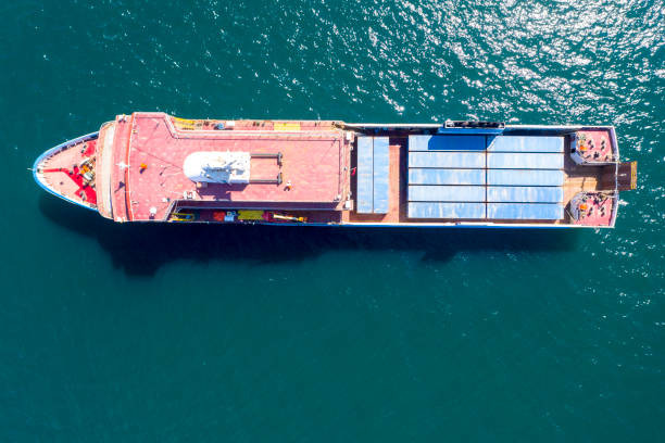 istock Aerial view of freight ship with cargo containers 1365458403